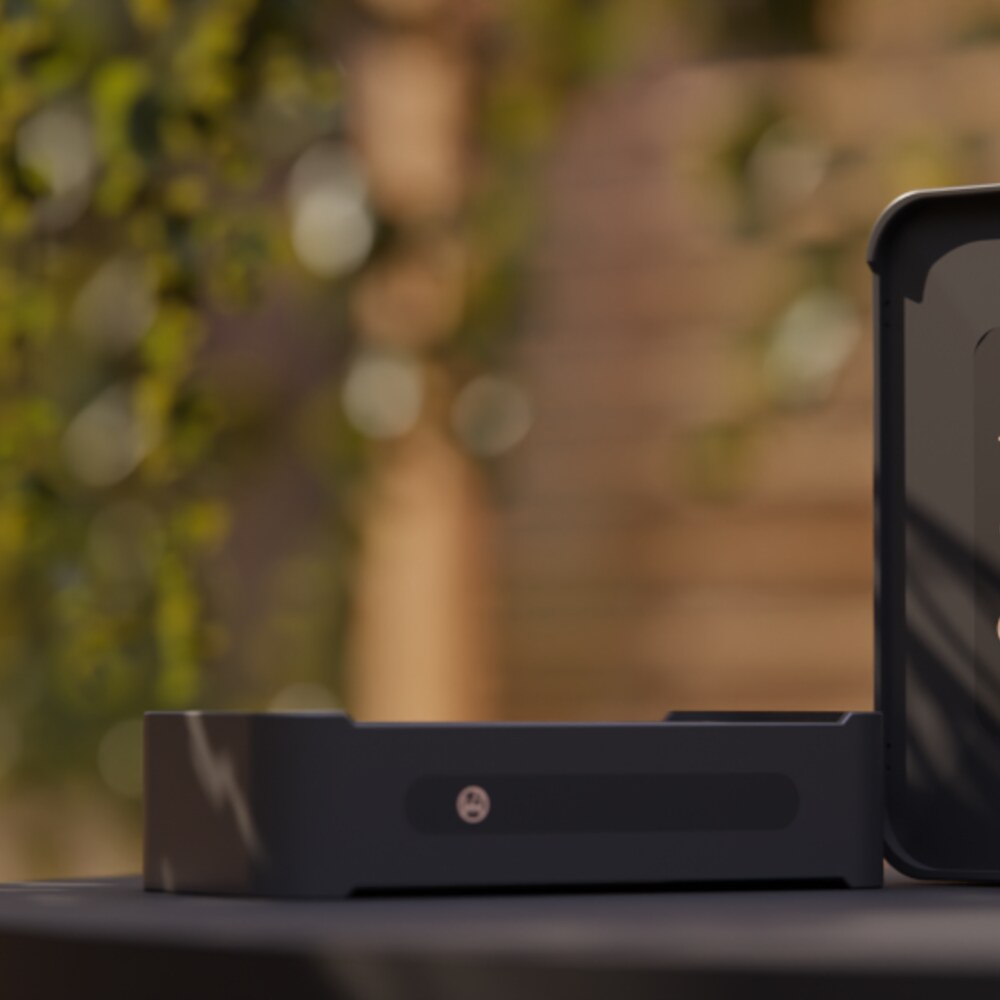 emGuarde EMF protection device on an outdoor table